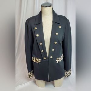 Chico's leopard trim black blazer size 1
